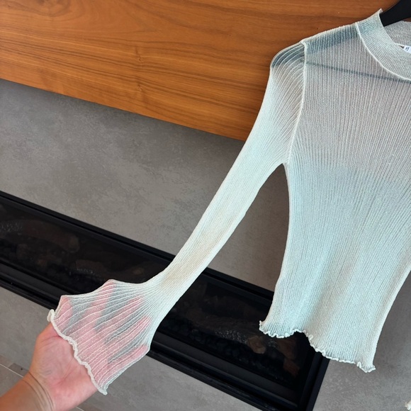 NWOT Mango White Iredescent Rainbow Metallic Mesh Long Sleeve Shirt, Size M - Picture 6 of 8